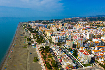 View from drone of Spanish town of Torre del Mar on Mediterranean coast
