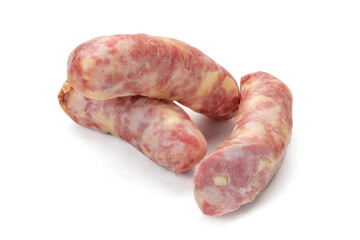 Pork sausages with cheese isolated on white background