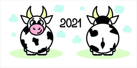 Year of the bull 2021, isolated cow in minimal style cow turned away.