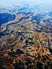 view of the ground from the plane window