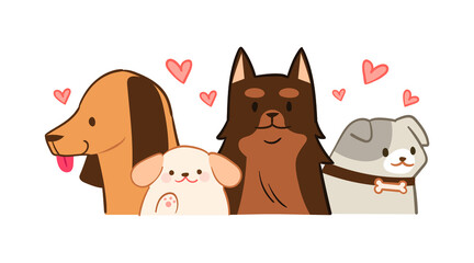 The faces of four cute dogs. Illustration of dog love concept.
