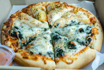 Close up slice Italian pizza