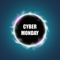 Cyber monday Sale round label. Promotional marketing discount event. Realistic circle luminous smoke. Design element for sale banners, posters, cards. Vector ad illustration