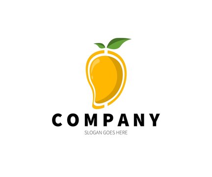 Mango with Outline Logo Concept. Vector Design Illustration. Symbol and Icon Vector Template.