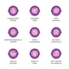 Cosmetics round isolated product vector icon set, round badge line art style illustration.