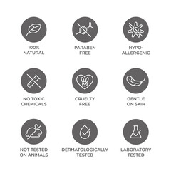 Cosmetics round isolated product vector icon set, round badge line art style illustration.