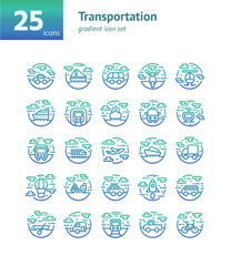 Transportation gradient icon set. Vector and Illustration.