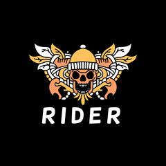 skull rider wear beanie hat in graffiti, illustration with hipster style. Vector graphics for t-shirt prints and other uses.