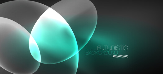 Neon ellipses abstract backgrounds. Shiny bright round shapes glowing in the dark. Vector futuristic illustrations for covers, banners, flyers and posters and other