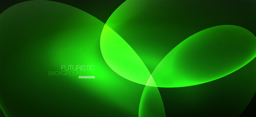 Neon ellipses abstract backgrounds. Shiny bright round shapes glowing in the dark. Vector futuristic illustrations for covers, banners, flyers and posters and other