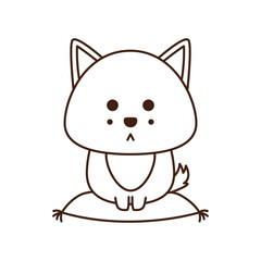 年賀状に使える干支（戌）が座布団に座っている白黒のイラスト