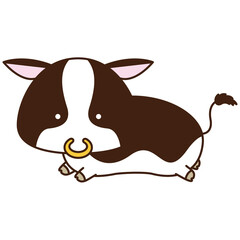 年賀状に使える干支（牛）が走っているイラスト