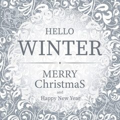 Vector banner. Hello winter, christmas, new year. Monogram pattern.