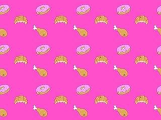 seamless pattern background of food, donuts and chicken meat, used for the design of clothes, pants and others