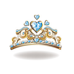 Beautiful golden princess tiara with pearls and jewels. Vector illustration on white background. © liana2012