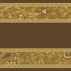 Abstract vintage pattern with decorative flowers, leaves and Paisley pattern in Oriental style.