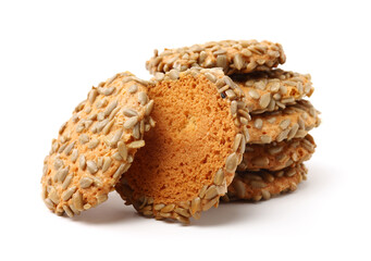 closeup large biscuits with sunflower seeds on white background