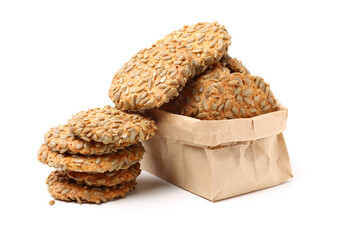 closeup large biscuits with sunflower seeds on white background