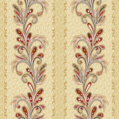 Abstract vintage pattern with decorative flowers, leaves and Paisley pattern in Oriental style. - 390327174