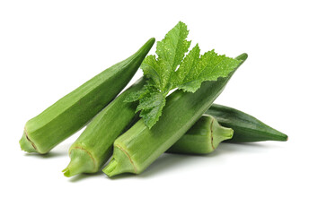 Fresh young okra isolated on white background