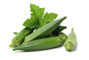 Fresh young okra isolated on white background