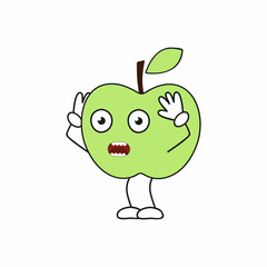 A scared Apple with arms and legs. Funny fruit smiley face. A children's character for a Board game.