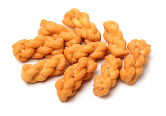 Chinese fried dough twist on white background.