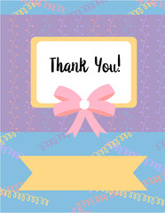 Design template for cute Thank you card . Template for scrapbooking with hand drawn doodle patterns. For birthday, anniversary, party invitations. Vector