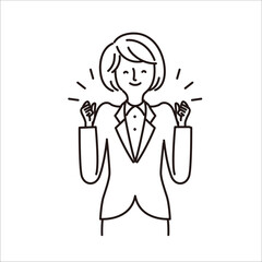 ビジネス：女性・表情・元気（線画）