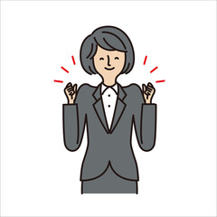 ビジネス：女性・表情・元気（主線あり）