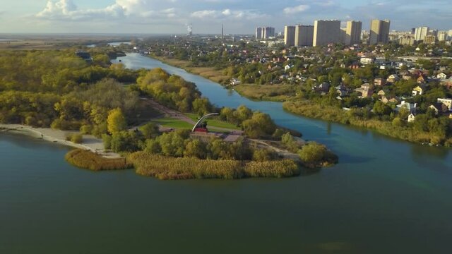 Aerial view on Kumzhenskaya grove, Don and Dead Donets. Rostov-on-Don. Russia