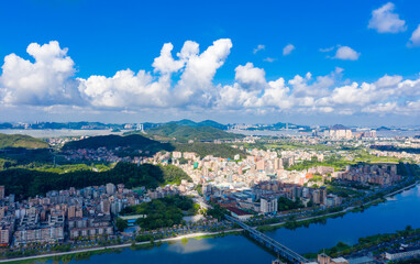 Fototapeta na wymiar Aerial view of Humen Town, Dongguan City, Guangdong Province, China