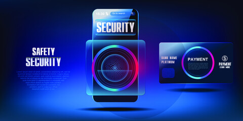 Smartphone scanning the fingerprint. Sign in with Touch ID. The concept of security and protection of mobile banking on your device. Payment by card through a bank