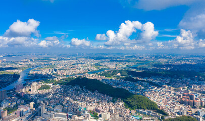 Obraz premium Aerial view of Humen Town, Dongguan City, Guangdong Province, China