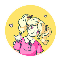 Sad anime japanese manga girl avatar on white background