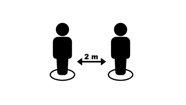 Social distancing vector isolated icon with description. You have to keep distancing at least 2 Meters between each other. motion animated design