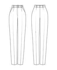 Fashion technical drawing of pants at the waist