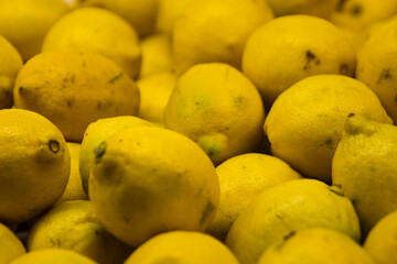 lemons in a basket on a shop window