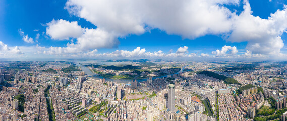 Aerial view of Humen Town, Dongguan City, Guangdong Province, China