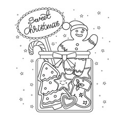 Jar with gingerbread coloring. Sweet Christmas. The gingerbread man. Vector. Objects are isolated.