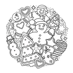 Obraz na płótnie Canvas Gingerbread coloring book. Christmas and new year. Vector.