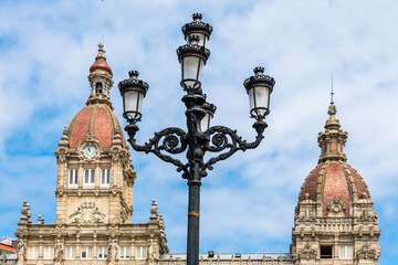Fototapeta premium Lamppost in the Plaza de Maria Pita in A Coruña, Galicia, Spain