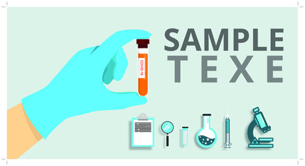 Hand wearing medical gloves with test tube vaccine patient Tubes, microscope, test tubes, vaccine vials and syringes with medicine Vaccination concept. Health care, hospital and medical diagnosis Vect