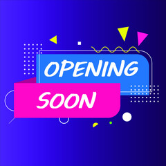 Red and blue vector social media tag opening soon with blue gradient background. Ads banner template. Opening soon square banner Design template. Opening soon label. Colorful Promotion banner