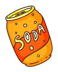 Cartoon canned fizzy soda drink isolated on white background