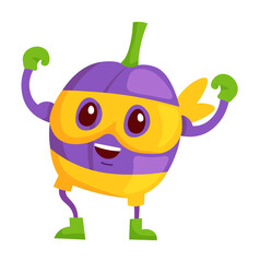 Plum fruit superhero character isolated on white background