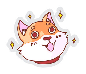 Funny dog face. Cute smiling puppy face with tongue sticking out showing excitement, happiness emotion isolated on white background. Funny dog head emoticon sticker vector illustration