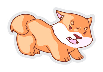 Cartoon barking dog. Brave furious dog anger loudly barking isolated on white background. Vector warning doggy sticker illustration