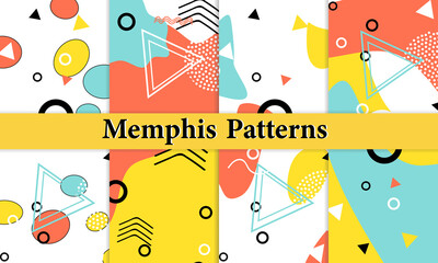 Set of Doodle Fun Patterns. Memphis Style