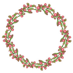 Christmas wreath of red berries and green leaves.